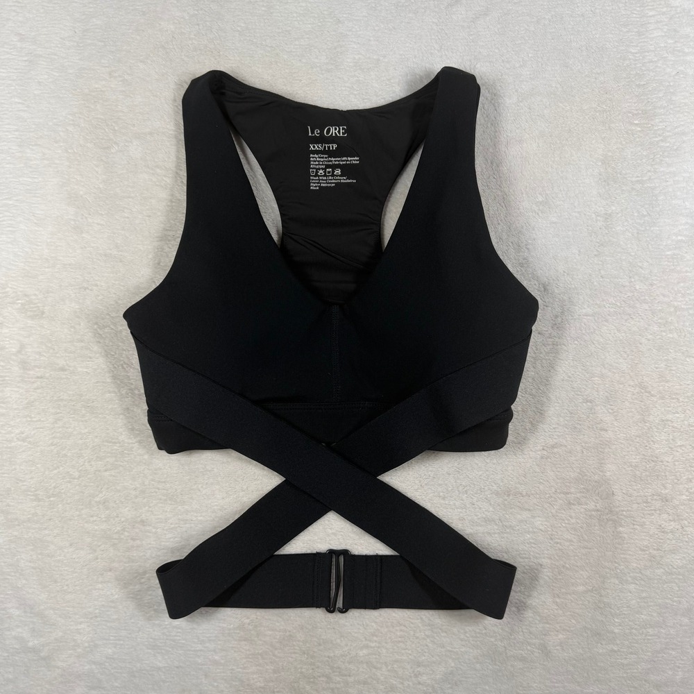 Le ORE BRS19130 Black Wrap Racerback Sports Bra XXS TTP Activewear